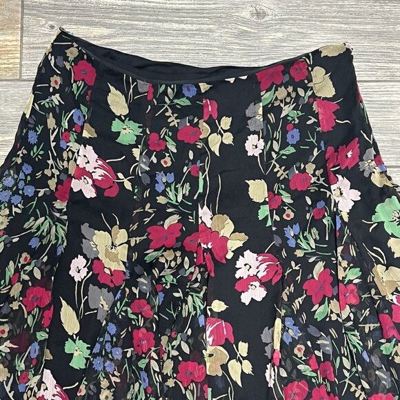 Lauren Ralph Lauren Ruffled Floral Georgette Skirt Size 12 Black Multi Floral - Picture 5 of 15
